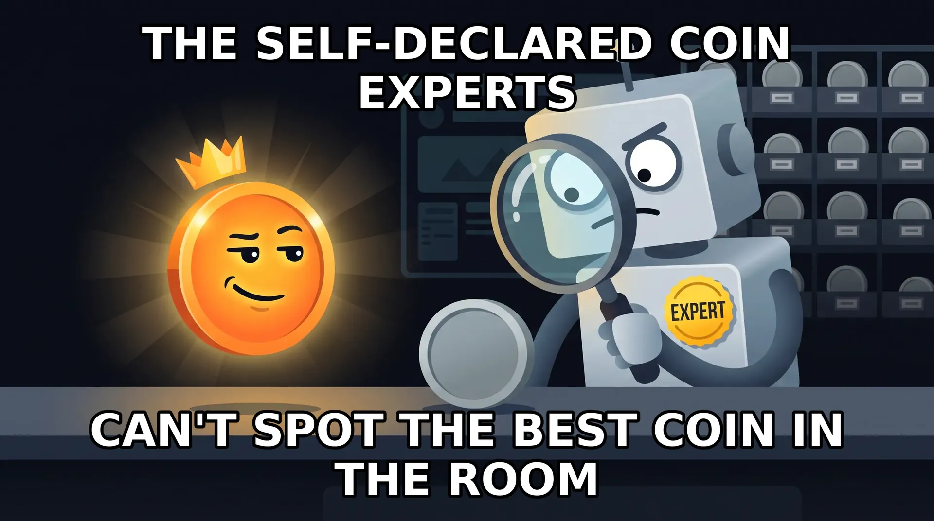 Meme: CoinCasino tries hard to look cool while the glowing Monero coin steals the show.