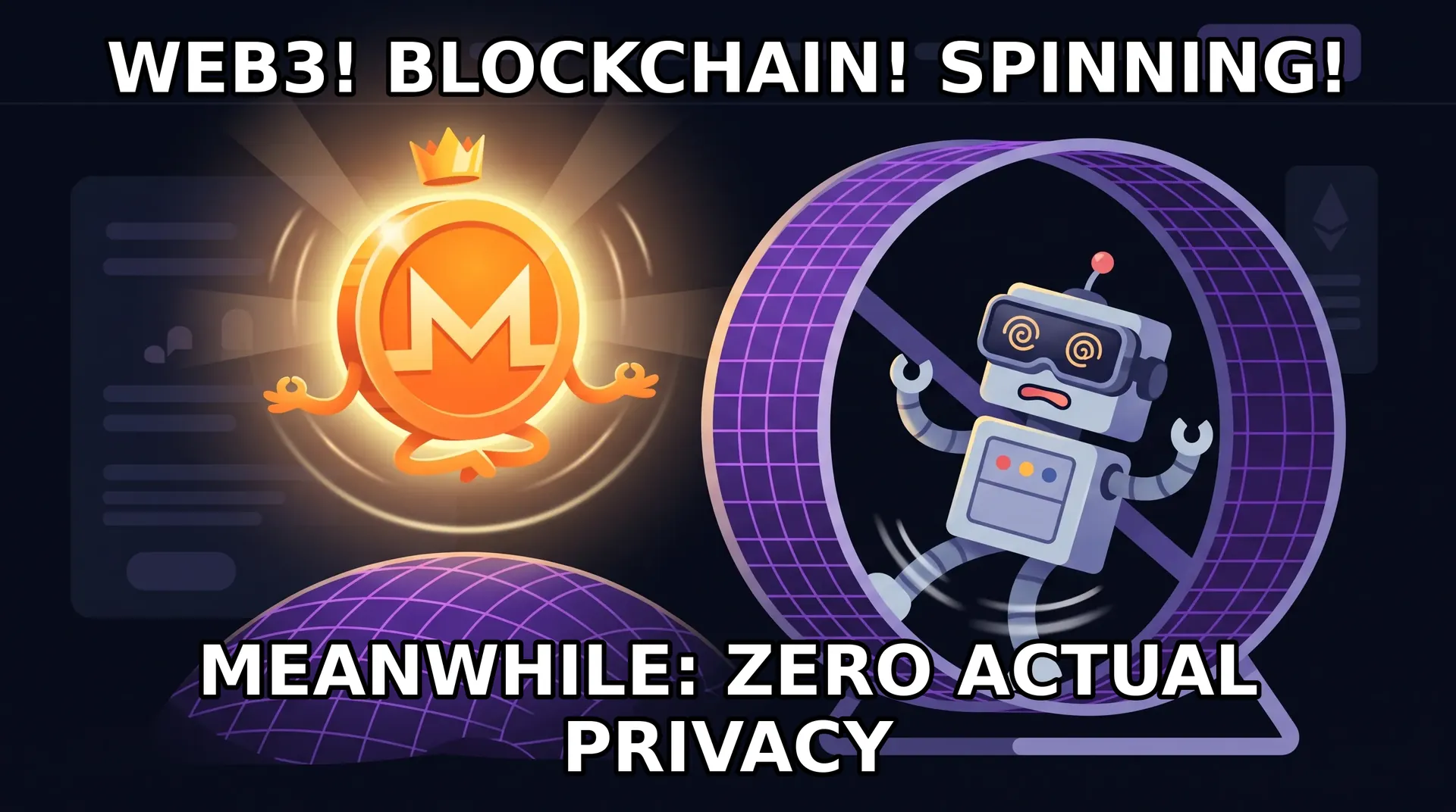 Meme: Metaspins tries hard to look cool while the glowing Monero coin steals the show.