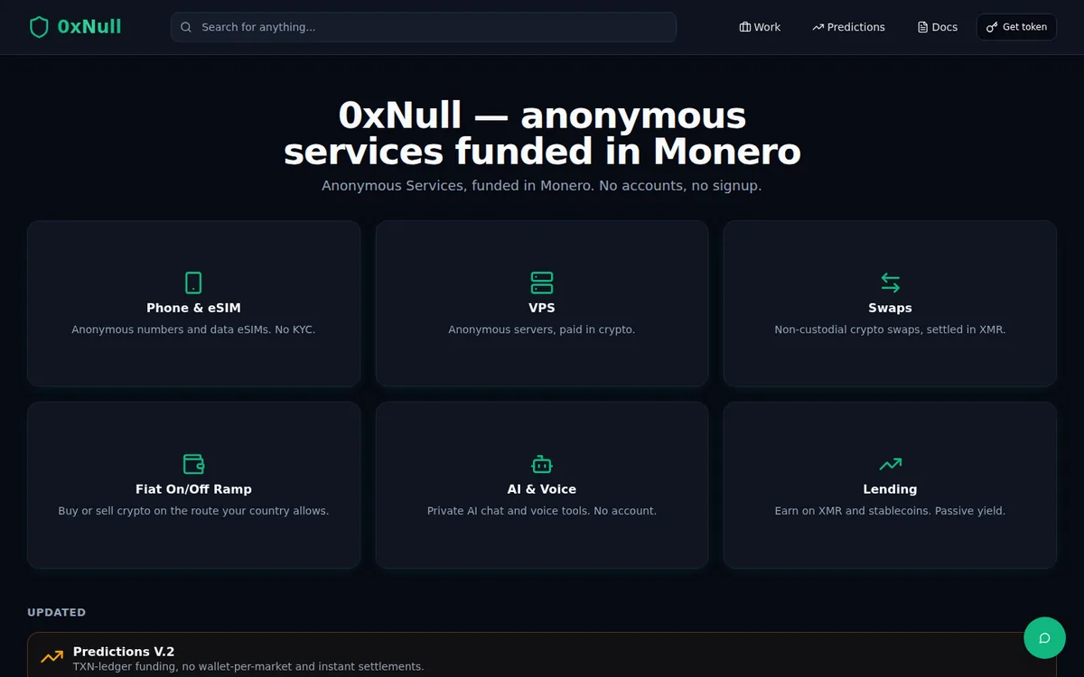 Screenshot: 0xnull homepage