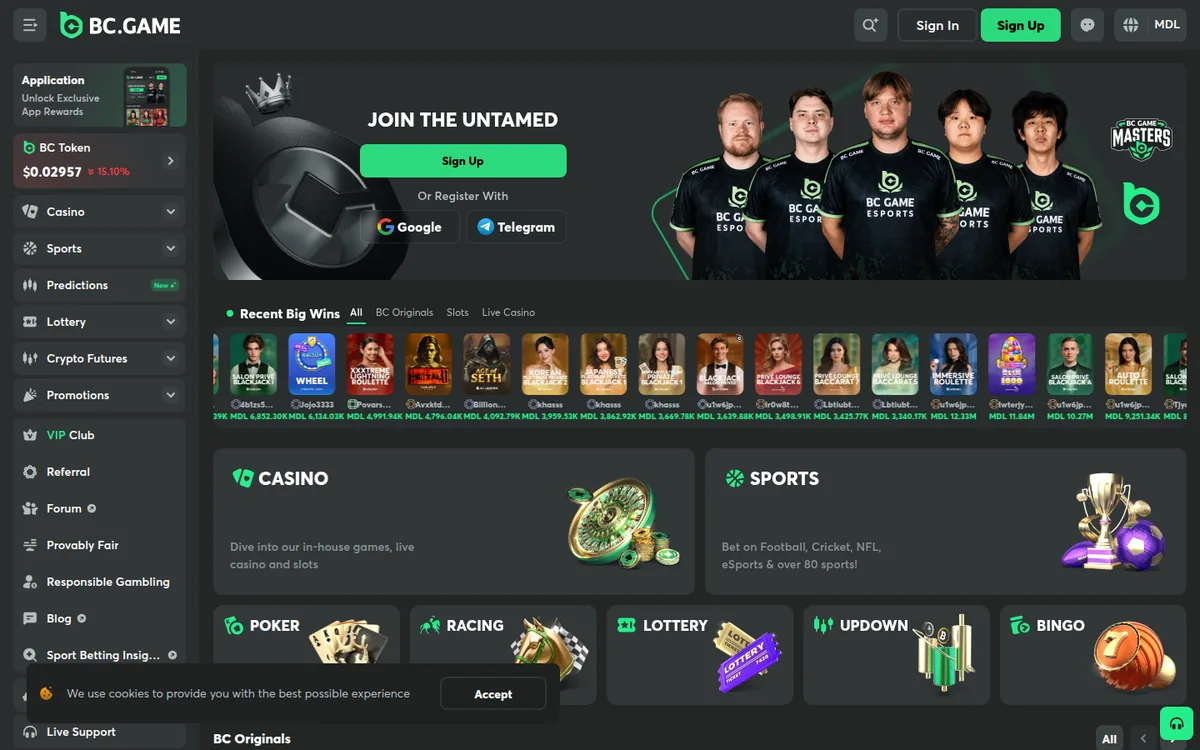 Screenshot: BC.Game homepage