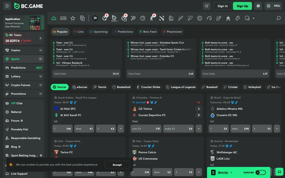 Screenshot: BC.Game sportsbook