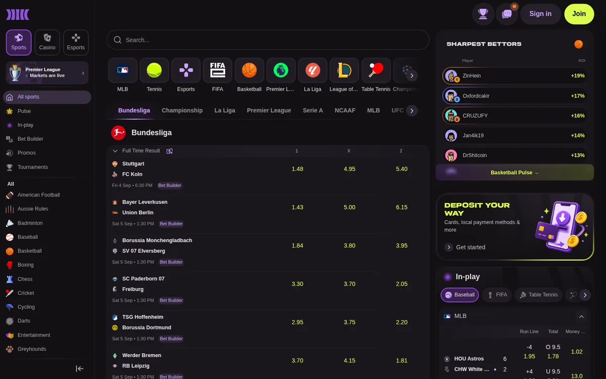 Screenshot: Cloudbet sportsbook