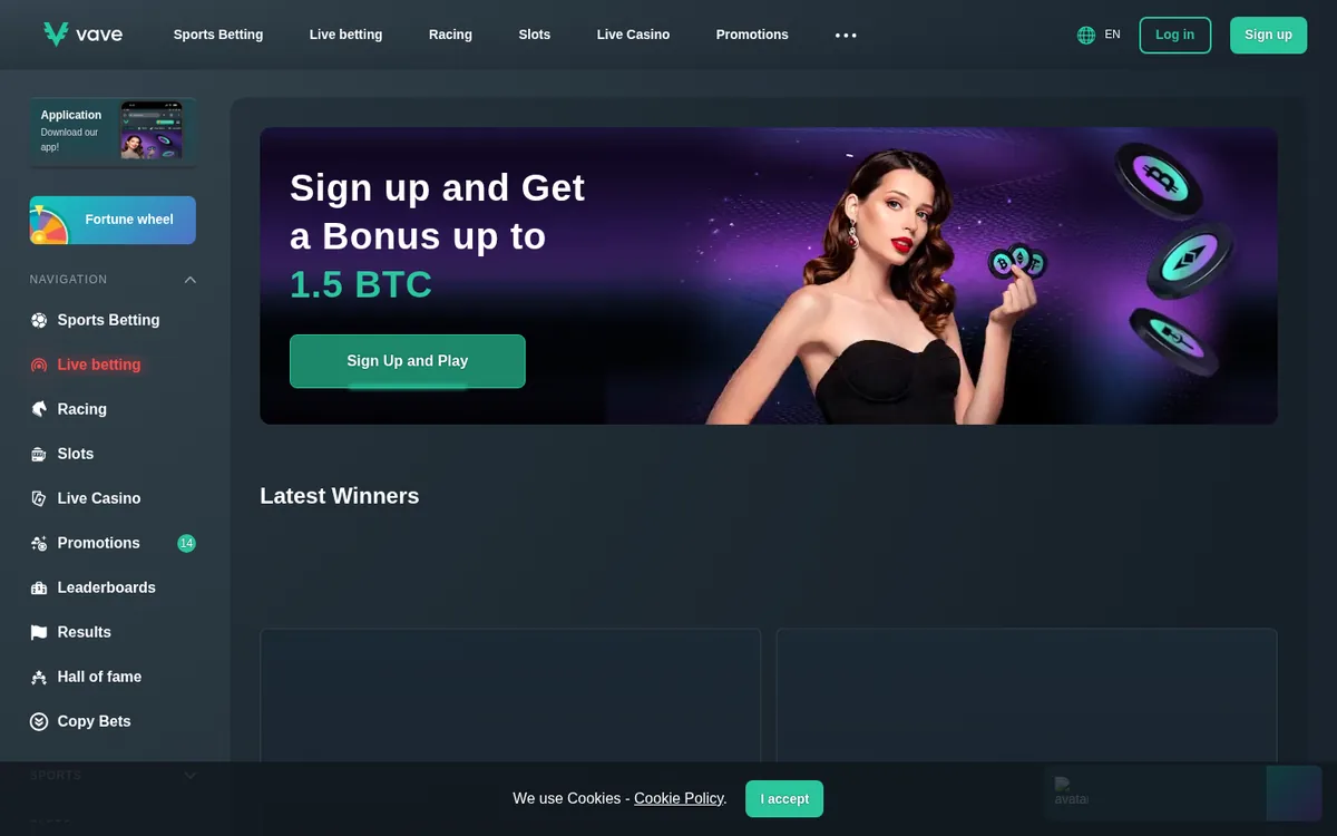 Screenshot: Vave homepage