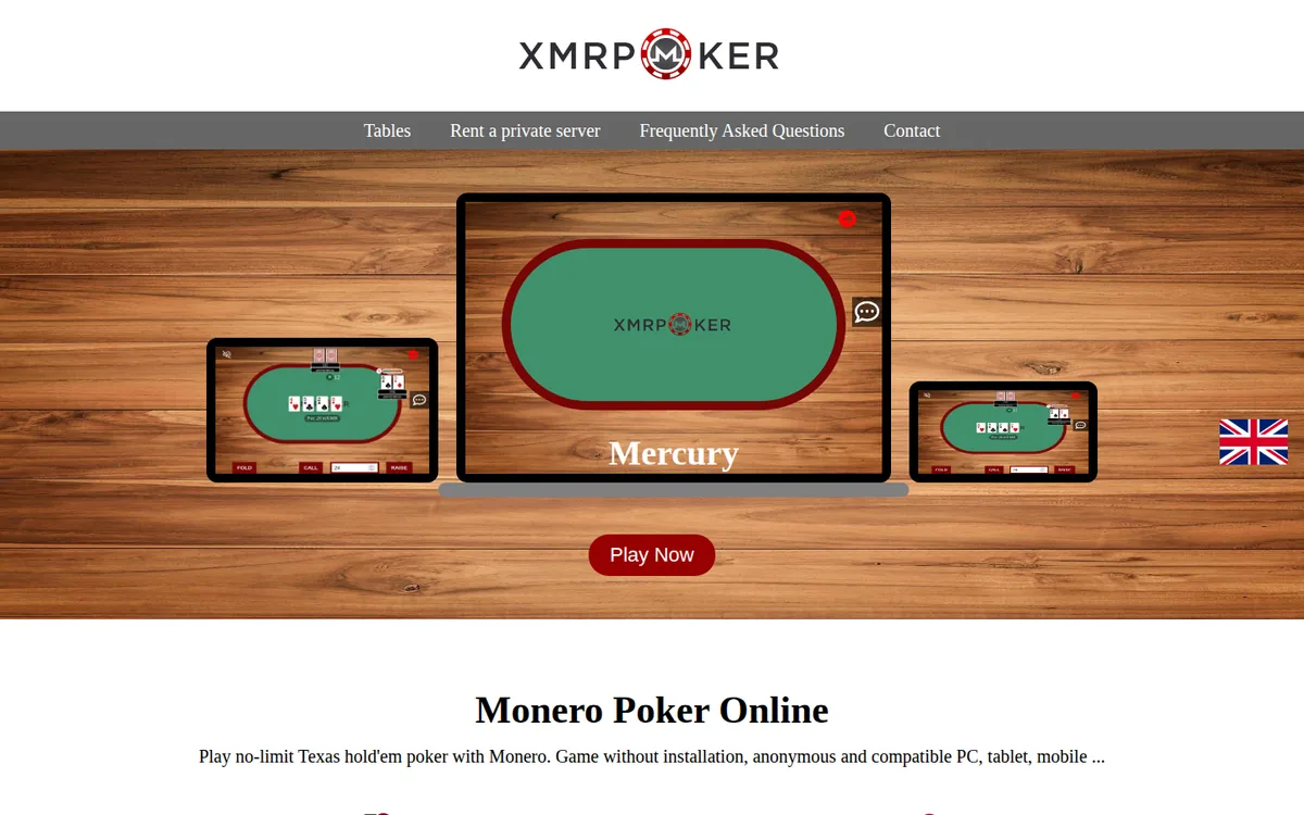 Screenshot: xmr.poker homepage