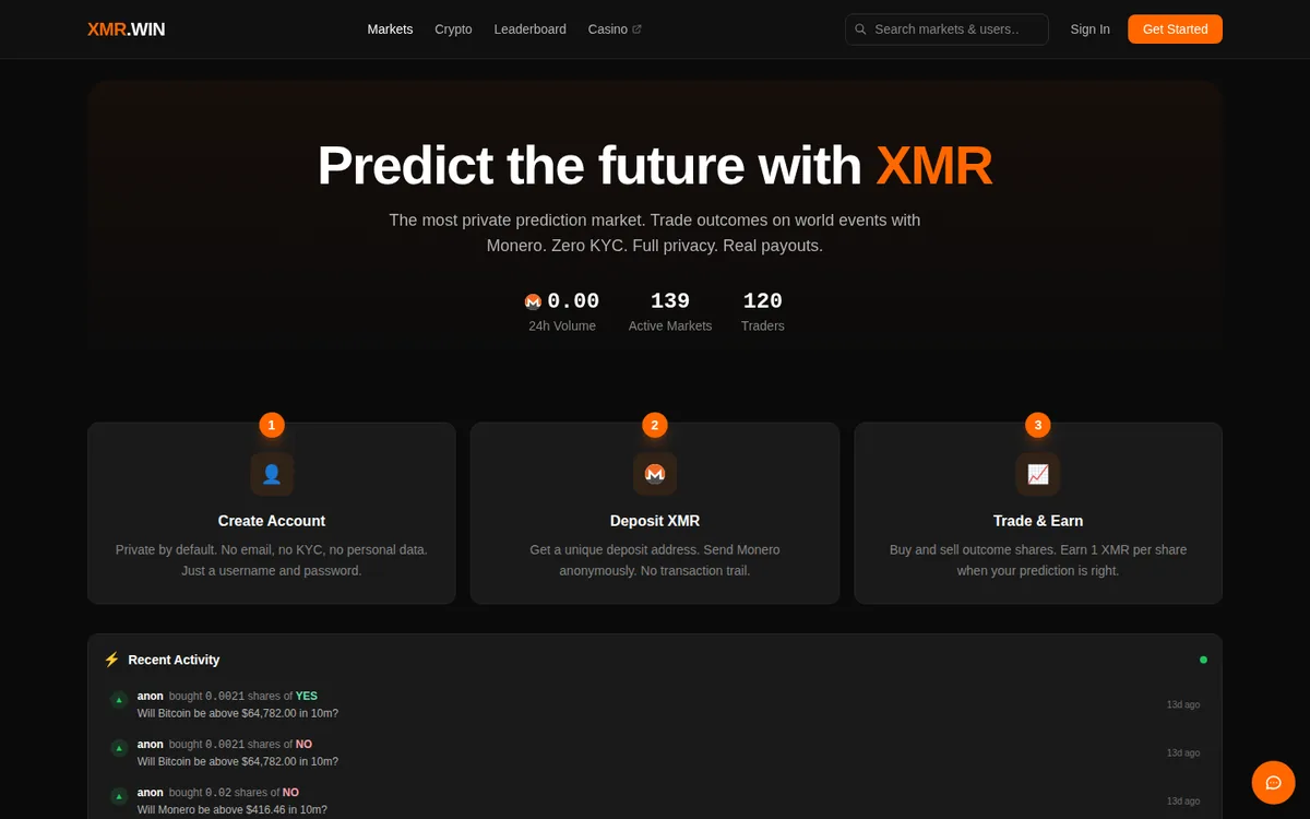 Screenshot: XMR.WIN homepage